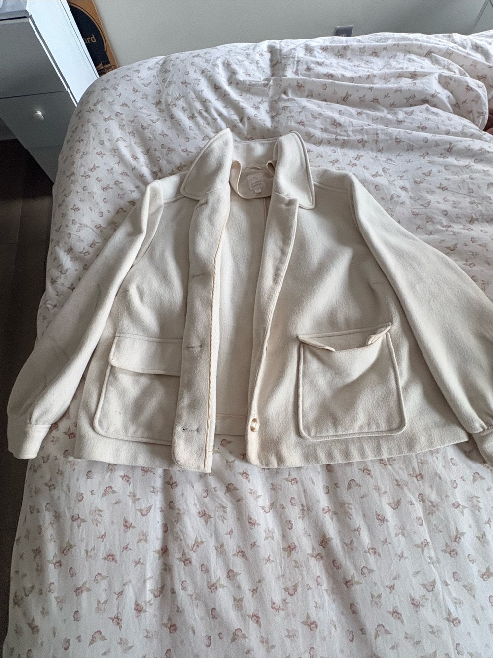Women's Cream Wool Blend Jacket with Patch Pockets